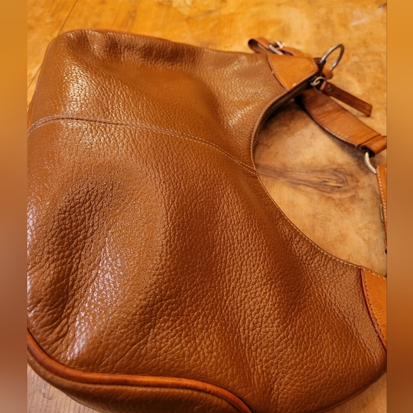 Dooney & Bourke Shoulder Cognac Pebbled Leather Hobo Bag - Picture 3 of 5